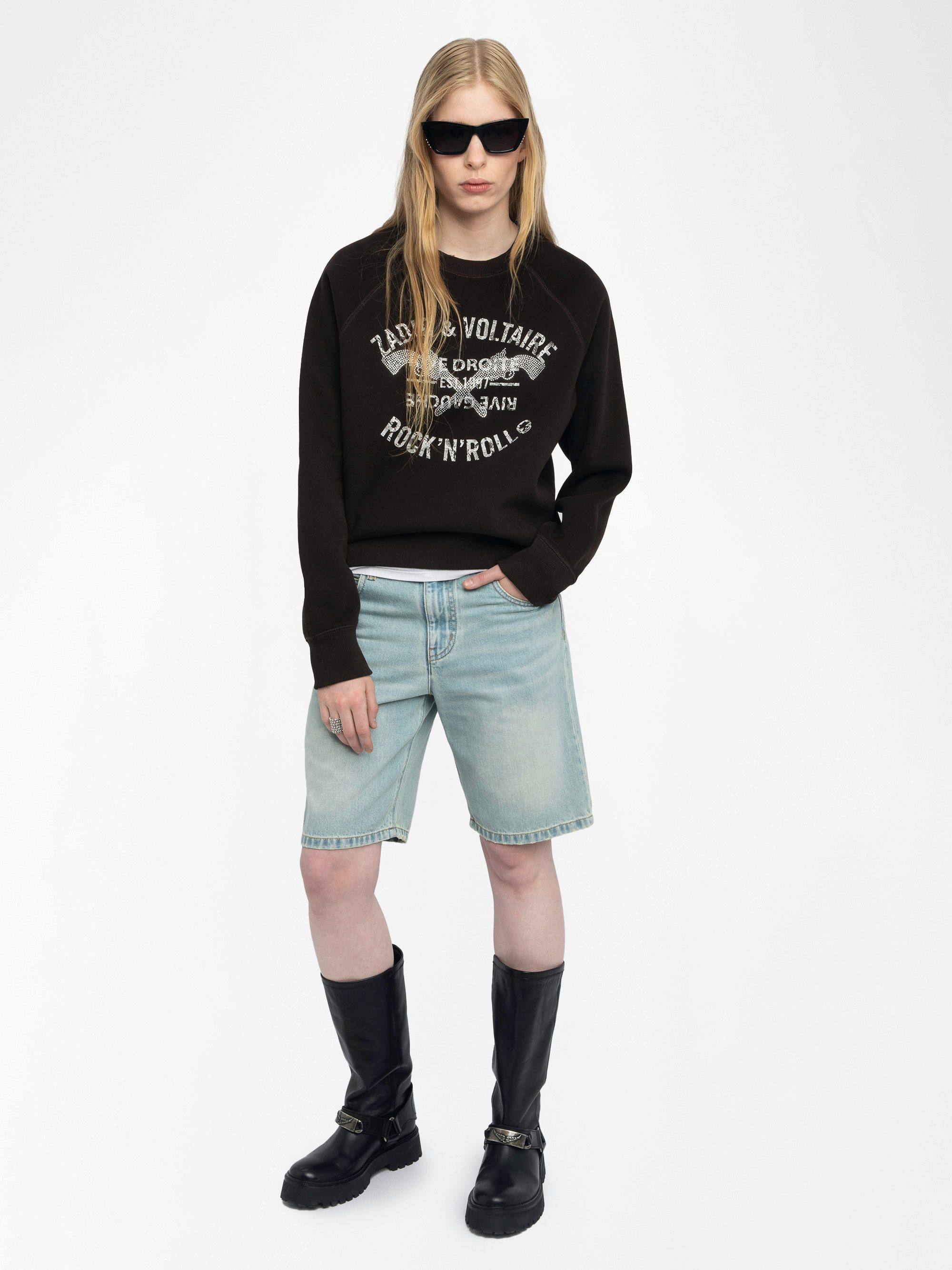 Upper Sweatshirt - Long-sleeved sweatshirt with rhinestone print on the front.